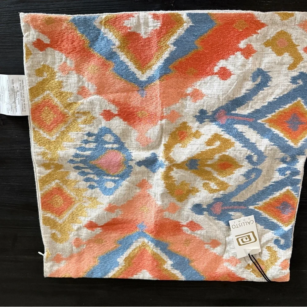 Callisto Home Ikat Pillow Cover 22x22 Metallic Gold Embroidered NWT